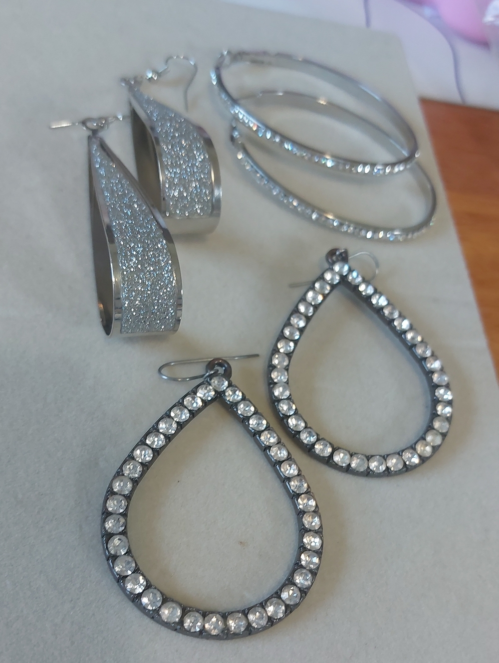 Silver Statement Earring Bundle - Rhinestone Hoops & Glitter Dangles